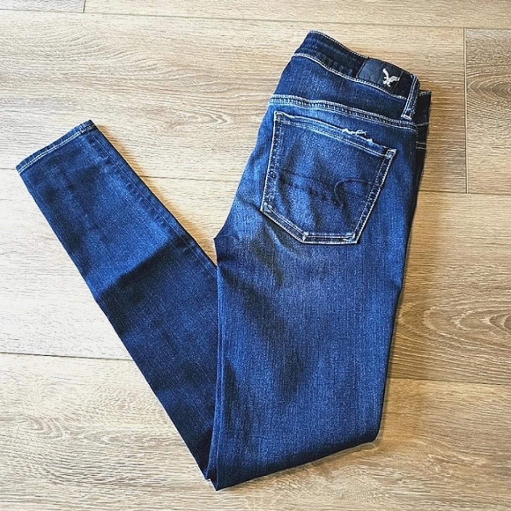 Women's American Eagle Dark Blue Denim Skinny Jeans Jeggings Pants | Size 4